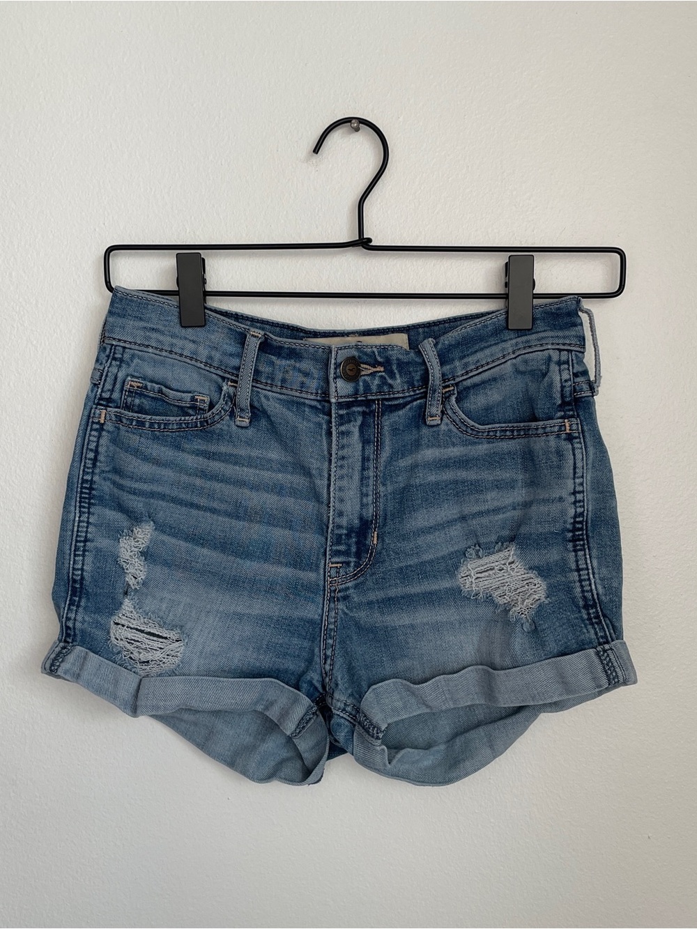 Hollister Shorts Womens 25 High Rise Short-Short Distressed Cutoff Denim Y2K